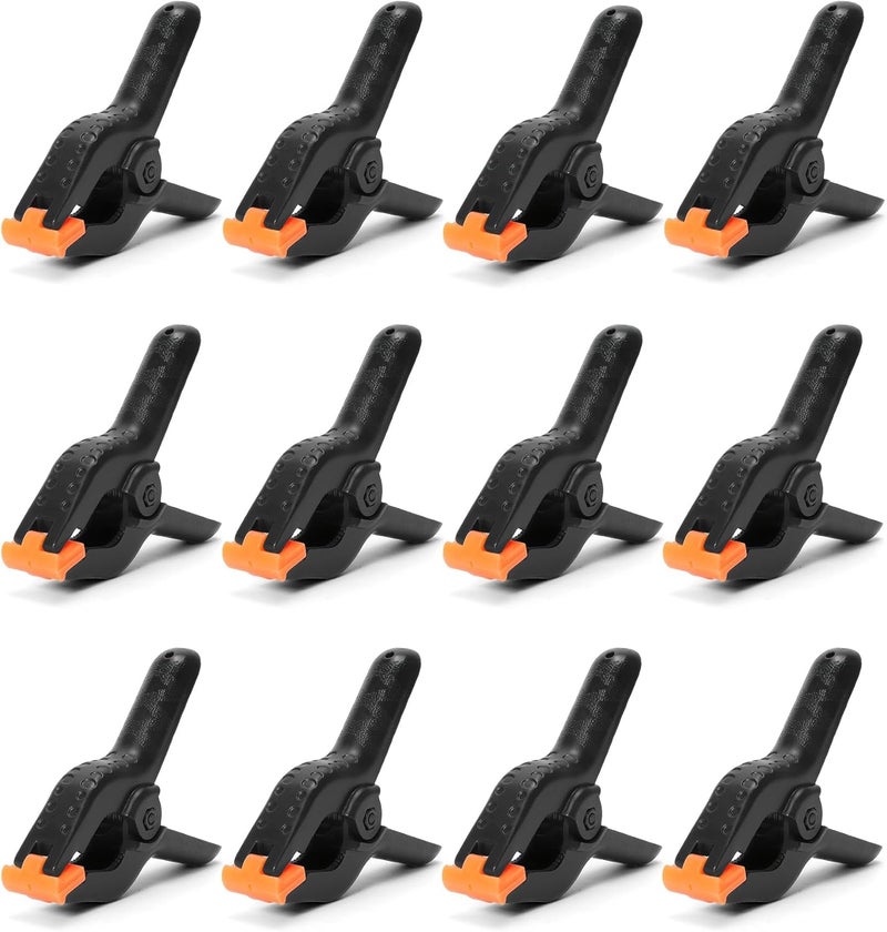 ECY Spring Clamps Heavy Duty 3.5 Inch 12 Pack - Plastic Rust Proof Clamps with Non-Slip Pads for Backdrop, Crafts, Woodworking, Photography | Multipurpose Holders for Tarps, Pool Covers & Gluing - Image 1
